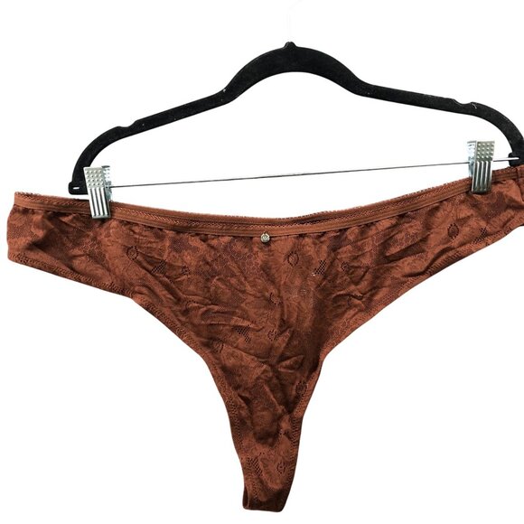 NWT Adore Me Thong Panties Womens 3X Brown Lace - Picture 1 of 6